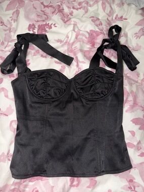 Lioness Black Satin Tie-Strap Bustier Tank